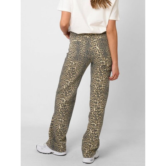 Women's Stretchy Leopard Print Baggy Jeans High Waist Straight Leg Pants - Picture 6 of 6